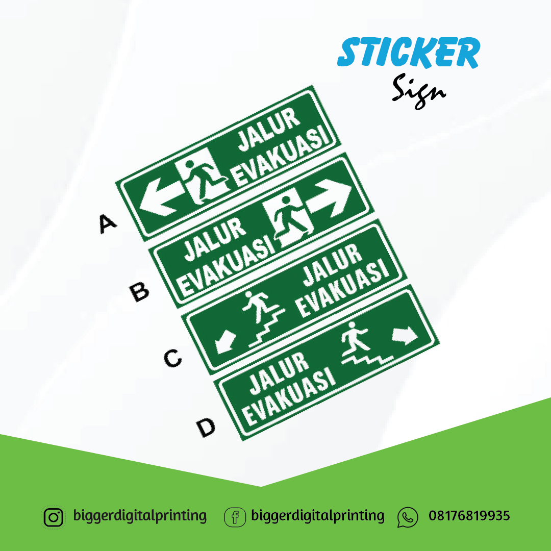 Jual Stiker Sign K3 Rambu Jalur Evakuasi Tangga Kiri Kanan 30 X 10 Cm Priserba 6614